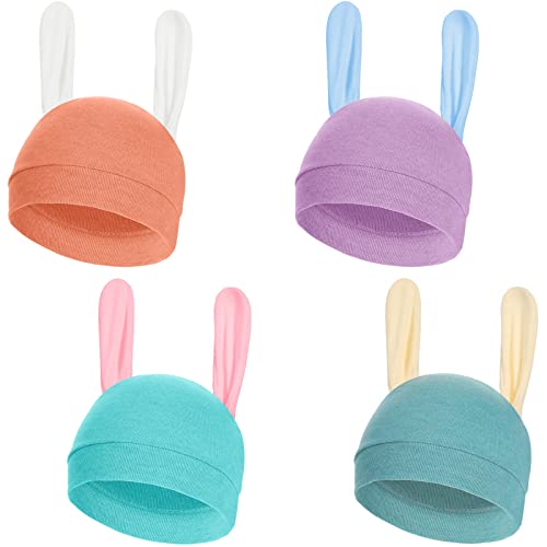 4 Pcs Easter Unisex Newborn Hat Colorful Baby Beanie Hat with Bunny Ears Soft Cute Baby Bunny Hat Newborn Beanie for Infants Baby Caps 0-6 Months