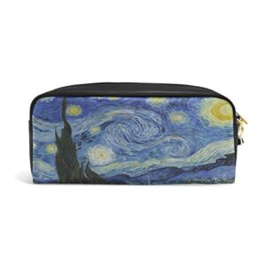 ablink van gogh starry night art pencil pen case pouch bag with zipper for travel, school, small cosmetic bag