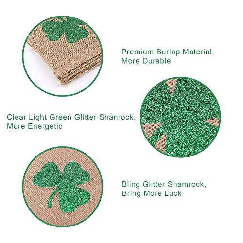 SAVITA St Patrick's Day Banner, Burlap Garland Banner Flag Green Shamrock Pull Flags Irish Glitter Clover Bunting Outdoor Hanging Decor Party Supplies