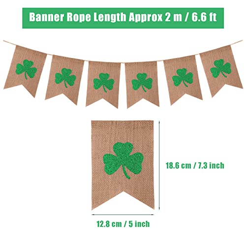 SAVITA St Patrick's Day Banner, Burlap Garland Banner Flag Green Shamrock Pull Flags Irish Glitter Clover Bunting Outdoor Hanging Decor Party Supplies