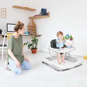 HONEY JOY Baby Walker, Foldable Push Learning Walker Toy-Seated & Walk-Behind with Wheels, Interactive Piano & Pedants, Adjustable Height & & Speed, Padded Seat, Baby Walkers for Boys Girls(Gray)