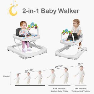 HONEY JOY Baby Walker, Foldable Push Learning Walker Toy-Seated & Walk-Behind with Wheels, Interactive Piano & Pedants, Adjustable Height & & Speed, Padded Seat, Baby Walkers for Boys Girls(Gray)