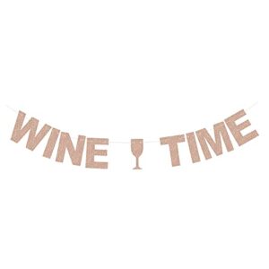 glittery rose gold wine time banner for wine tasting party bunting drink/alcohol party paper backdrop decorations