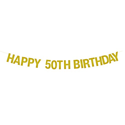 GOER Gold Glitter HAPPY 50TH BIRTHDAY Banner for 50th Birthday Party Decorations