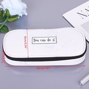 Rhfemd Marble Pattern Faux Leather Large Capacity School Pencil Case Cosmetic Pouch Bag