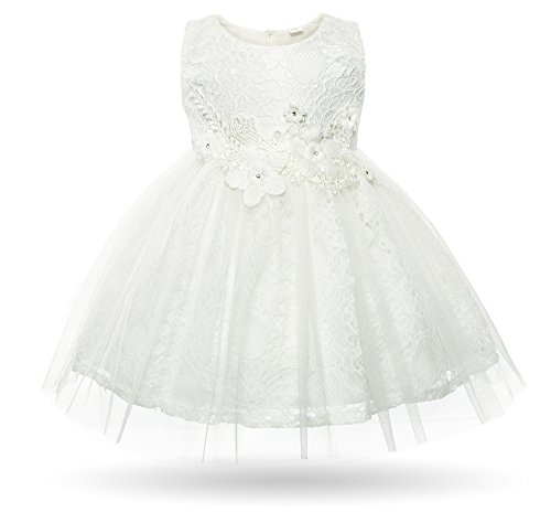 CIELARKO Baby Girl Dress Infant Flower Lace Wedding Party Dresses for 0-24 Months (18-24 Months, White)