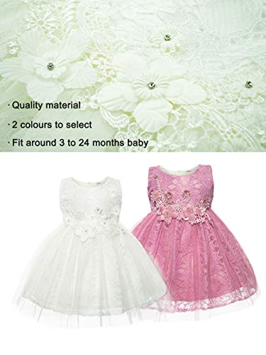 CIELARKO Baby Girl Dress Infant Flower Lace Wedding Party Dresses for 0-24 Months (18-24 Months, White)