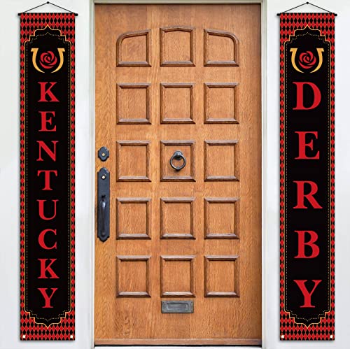 Kentucky Derby Porch Banner Welcome Run for The Roses Churchill Downs Horse Racing Party Front Door Sign Decoration Supply