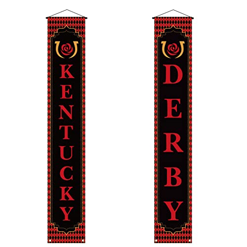 Kentucky Derby Porch Banner Welcome Run for The Roses Churchill Downs Horse Racing Party Front Door Sign Decoration Supply