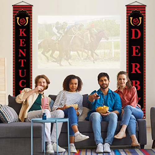 Kentucky Derby Porch Banner Welcome Run for The Roses Churchill Downs Horse Racing Party Front Door Sign Decoration Supply