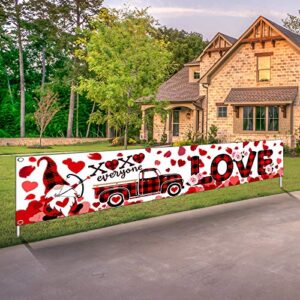 Valentine's Day Banner Yard Sign Red Buffalo Plaid Gnome Large Yard Sign Banner with XOXO Everyone Rose Heart for Valentine’s Day Outdoor and Indoor Decoration