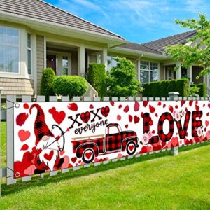 Valentine's Day Banner Yard Sign Red Buffalo Plaid Gnome Large Yard Sign Banner with XOXO Everyone Rose Heart for Valentine’s Day Outdoor and Indoor Decoration