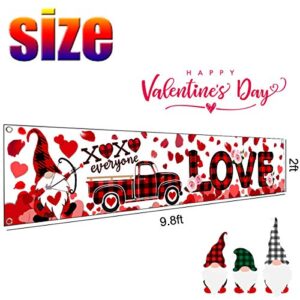 Valentine's Day Banner Yard Sign Red Buffalo Plaid Gnome Large Yard Sign Banner with XOXO Everyone Rose Heart for Valentine’s Day Outdoor and Indoor Decoration