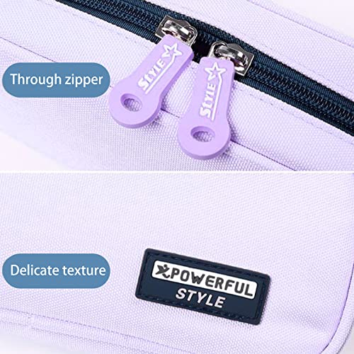 Chris.W 2Pcs Pencil Case Large Capacity Canvas Pencil Pouch with 3 Compartment Pen Bag Pencil Holder Case Student Stationery Organizer Cases for Teen Boys Girls School Supplies (Purple&Pink)