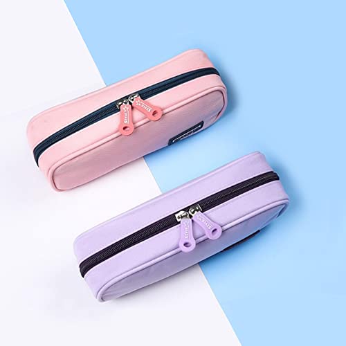 Chris.W 2Pcs Pencil Case Large Capacity Canvas Pencil Pouch with 3 Compartment Pen Bag Pencil Holder Case Student Stationery Organizer Cases for Teen Boys Girls School Supplies (Purple&Pink)