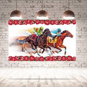 Pudodo Run for The Roses Backdrop Banner Kentucky Derby Horse Racing Themed Party Photography Background Wall Decoration