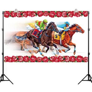 Pudodo Run for The Roses Backdrop Banner Kentucky Derby Horse Racing Themed Party Photography Background Wall Decoration