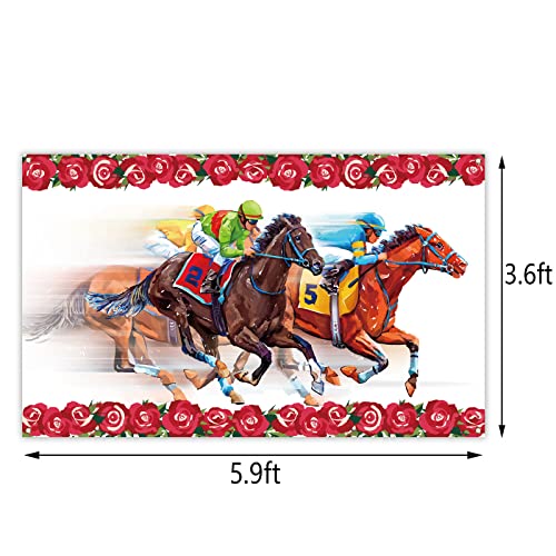 Pudodo Run for The Roses Backdrop Banner Kentucky Derby Horse Racing Themed Party Photography Background Wall Decoration