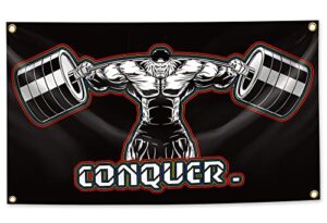 home gym flags 3x5ft decorative banners, encourage fitness exercise banners, suitable for room decor, bedroom, garage, gym. (black1)