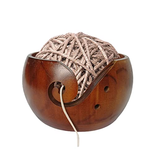 Wooden Yarn Bowl Natural Handmade Crafted for Knitting Crochet Home Decor- Ideal Gifting (6.7x6.7x3.1in)