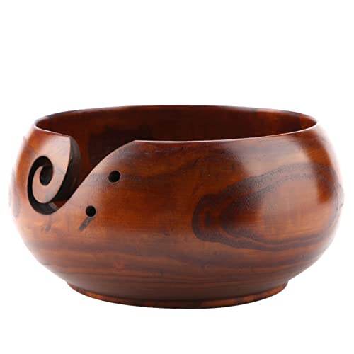 Wooden Yarn Bowl Natural Handmade Crafted for Knitting Crochet Home Decor- Ideal Gifting (6.7x6.7x3.1in)