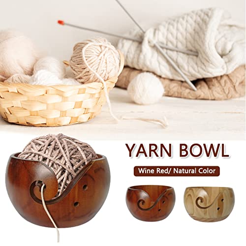 Wooden Yarn Bowl Natural Handmade Crafted for Knitting Crochet Home Decor- Ideal Gifting (6.7x6.7x3.1in)