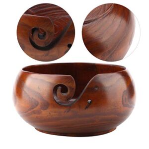 Wooden Yarn Bowl Natural Handmade Crafted for Knitting Crochet Home Decor- Ideal Gifting (6.7x6.7x3.1in)