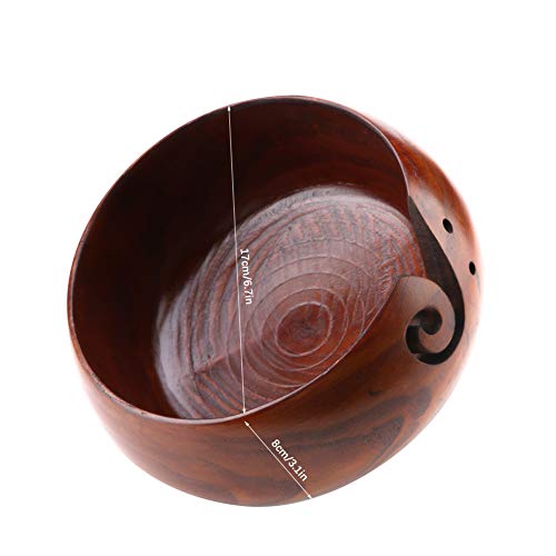 Wooden Yarn Bowl Natural Handmade Crafted for Knitting Crochet Home Decor- Ideal Gifting (6.7x6.7x3.1in)