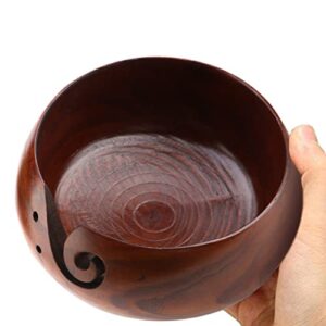 Wooden Yarn Bowl Natural Handmade Crafted for Knitting Crochet Home Decor- Ideal Gifting (6.7x6.7x3.1in)