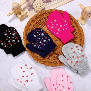 Cooraby 6 Pairs Toddler Magic Mittens Gloves Winter Kids Mittens Unisex Baby Warm Knitted Stretch Gloves