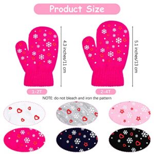 Cooraby 6 Pairs Toddler Magic Mittens Gloves Winter Kids Mittens Unisex Baby Warm Knitted Stretch Gloves