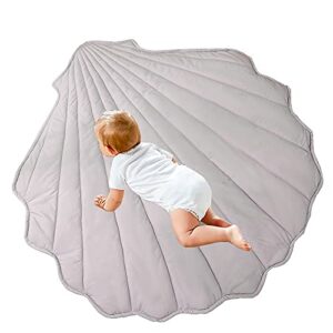 shell shape play mat boho baby carpet rug home child crawling mat big size non-slip kids playmat children’s room decoration (gray)