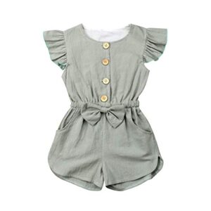 toddler kids baby girl flutter sleeve short romper jumpsuit botton down shirt tops with bowknot (light green, 4-5t)