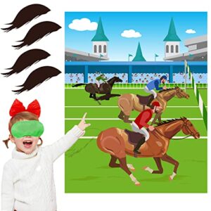 kentucky derby horse race party sticker game – pin the tail on the horse poster, horse party game for kids birthday party favor(24 tails)