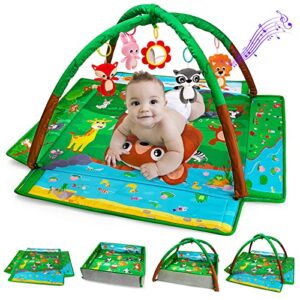 teytoy 6 in 1 baby play mat thicker baby play gym high stable baby activity mat baby toys 6 to 12 months with musical plush newborn toys, baby mirror, tummy time pillow for sensory skills development