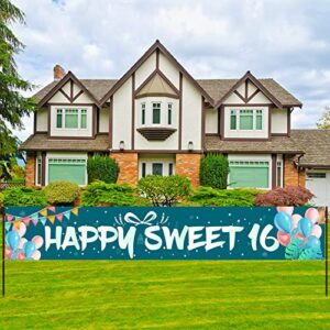 Vlipoeasn Sweet 16 Birthday Decorations for Girls 16th Birthday Banner, Teal Happy Sweet 16 Birthday Decorations, Happy 16th Birthday Yard Sign Sixteen Birthday Decor Photo Prop (9.8x1.6ft) (Teal)