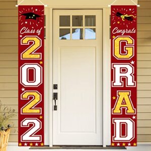 v-opitos 2022 graduation banner decorations, class of 2022, congrats grad porch signs for door decor, red & gold, college, high school graduations party decorations