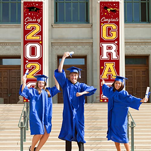 V-Opitos 2022 Graduation Banner Decorations, Class of 2022, Congrats Grad Porch Signs for Door Decor, Red & Gold, College, High School Graduations Party Decorations