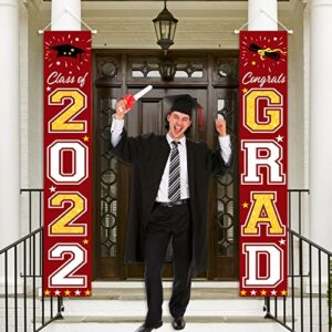 V-Opitos 2022 Graduation Banner Decorations, Class of 2022, Congrats Grad Porch Signs for Door Decor, Red & Gold, College, High School Graduations Party Decorations