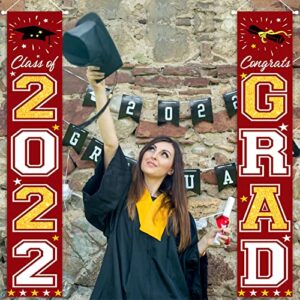 V-Opitos 2022 Graduation Banner Decorations, Class of 2022, Congrats Grad Porch Signs for Door Decor, Red & Gold, College, High School Graduations Party Decorations