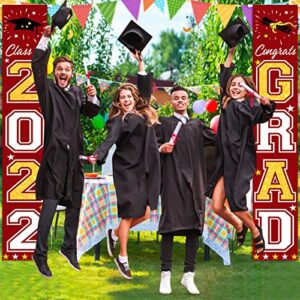 V-Opitos 2022 Graduation Banner Decorations, Class of 2022, Congrats Grad Porch Signs for Door Decor, Red & Gold, College, High School Graduations Party Decorations