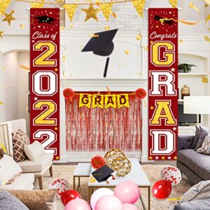 V-Opitos 2022 Graduation Banner Decorations, Class of 2022, Congrats Grad Porch Signs for Door Decor, Red & Gold, College, High School Graduations Party Decorations