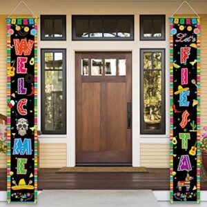 allenjoy let’s fiesta door banner for party decoration flag cinco de mayo carnival mexican theme welcome hanging wall porch sign outdoor indoor polyester 11.8×70.9 inch home event decors supplies 2pcs