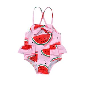 infant baby girl swimsuit leopard backless swimwear girl one piece halter ruffle watermelon bathing suit (watermelon, 70, 3_months)
