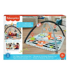 Fisher-Price 3-in-1 Music, Glow and Grow Gym, Infant Activity Play mat for Tummy time and take Along