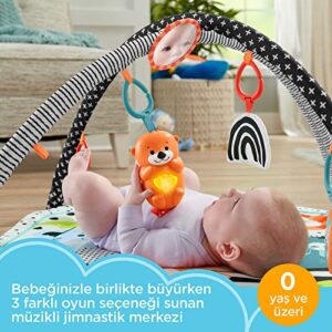 Fisher-Price 3-in-1 Music, Glow and Grow Gym, Infant Activity Play mat for Tummy time and take Along