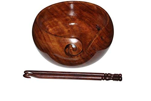 DAHLIA GOODS Wooden Yarn Bowl 6x3 Inch, Knitting and Crochet Rosewood Bowl, Made From Sturdy Wood For Yarn Storing