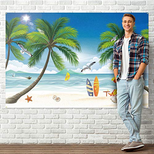 PAKBOOM Beach Scene Backdrop Banner - Hawaiian Summer Theme Birthday Party Decorations Photo Booth Supplies - 3.9 x 5.9ft