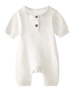 uhnice unisex newborn baby girl boy clothes summer romper button bodysuit one-piece jumpsuit outfits (white, 90/9-12 months)