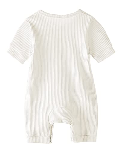 Uhnice Unisex Newborn Baby Girl Boy Clothes Summer Romper Button Bodysuit One-Piece Jumpsuit Outfits (White, 90/9-12 Months)